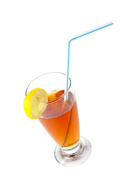 Tea with a straw and the slice of lemon — Stock Photo, Image