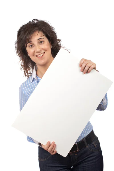 Holding the blank banner Stock Picture