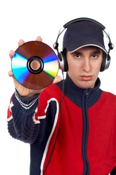 DJ håller en skiva Stockbild