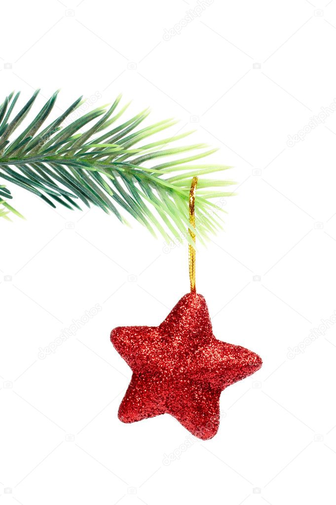 Star hanging from Christmas tree