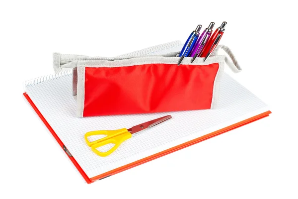 Caixa de lápis e tesoura — Fotografia de Stock