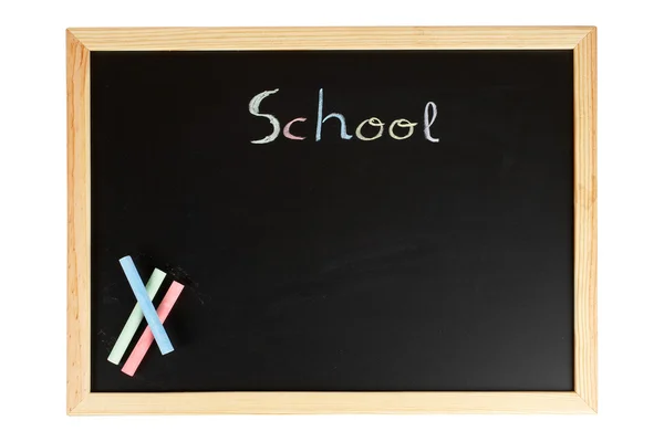 Schoolbord met gekleurde krijtjes — Stockfoto