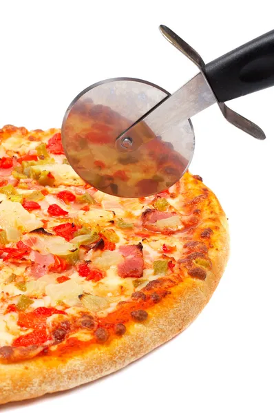Italian pizza and cutter — Stock Photo, Image