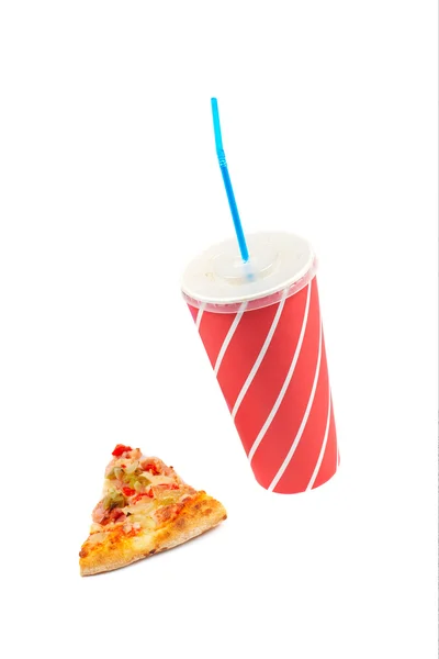 Slice of pizza and soda drink — Stock Photo, Image