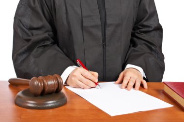 Female judge sign to blank court order clipart