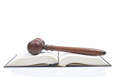 Gavel over the opened law book clipart