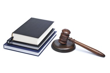 Wooden gavel and law books clipart