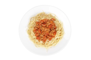 Domates soslu ve etli spagetti.