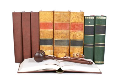 Wooden gavel and law books clipart