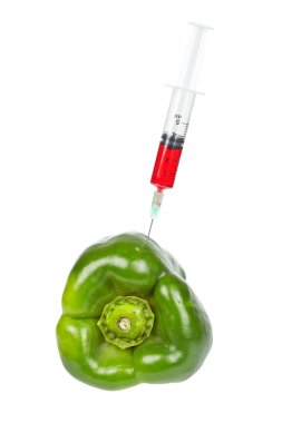 Green pepper with syringe inserted clipart