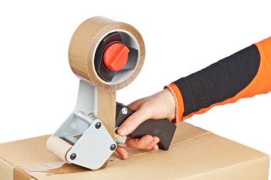 Packaging tape dispenser and shipping box clipart