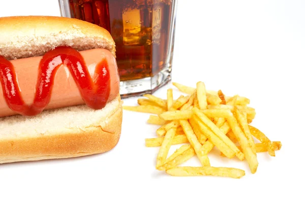 Hot dog, soda y papas fritas —  Fotos de Stock