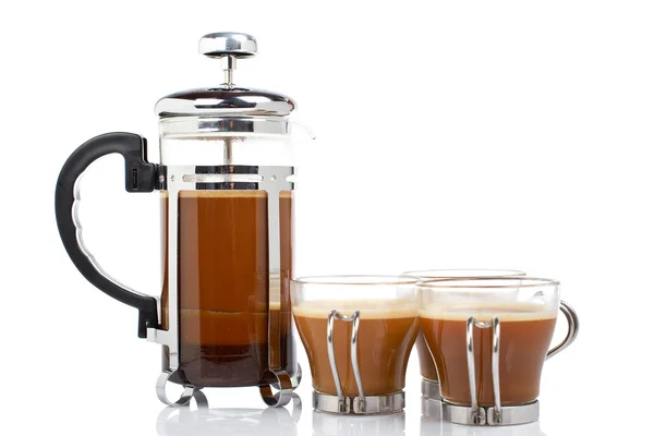 Three cups and coffee pot — Stock Photo, Image