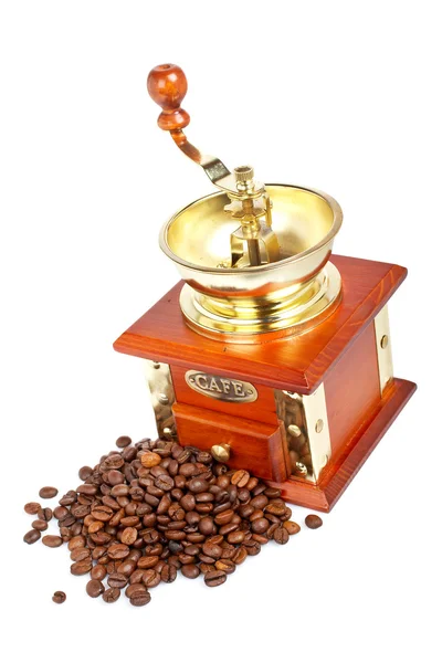 Moedor vintage e grãos de café — Fotografia de Stock