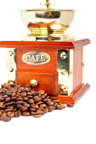 Molinillo Vintage y granos de café —  Fotos de Stock
