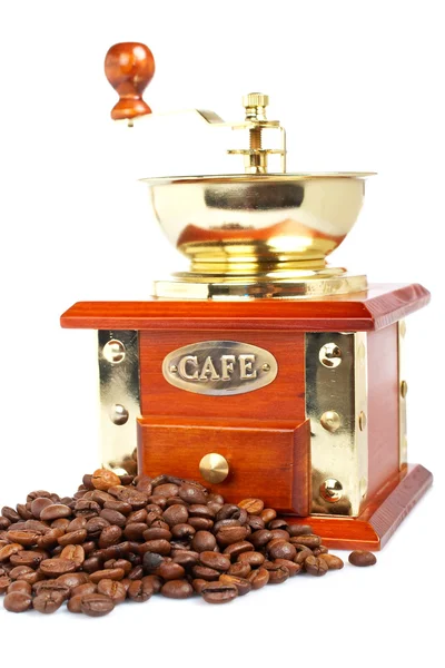老式磨床和咖啡豆 — 图库照片