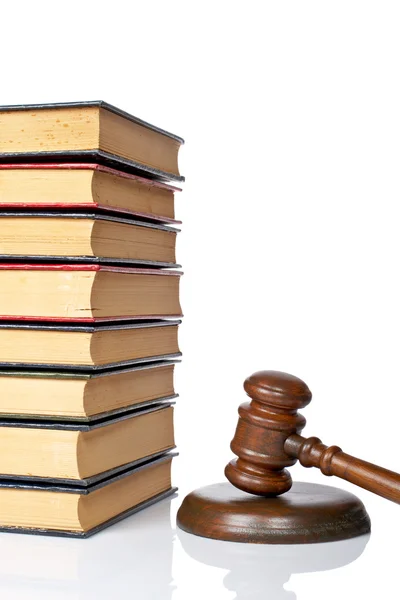 Wooden gavel and old law books — Stock Photo, Image