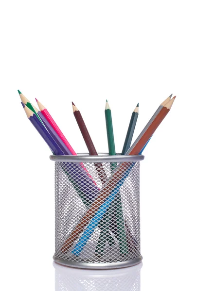 Coloured pencils in the basket — Stock Photo, Image