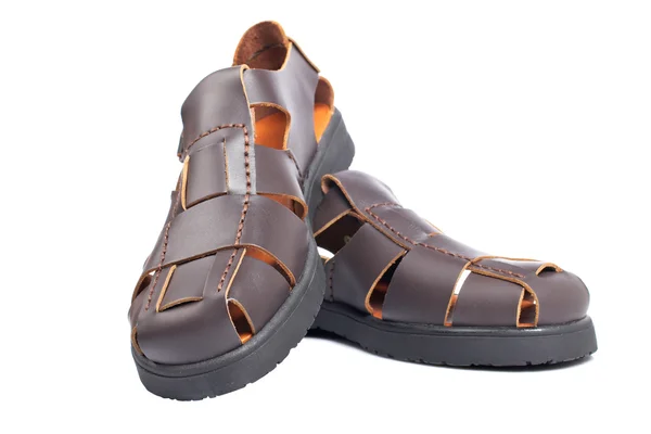 Hnědé kožené sandály — Stock fotografie