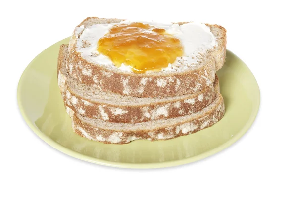 烤面包，黄油和水蜜桃果酱 — 图库照片