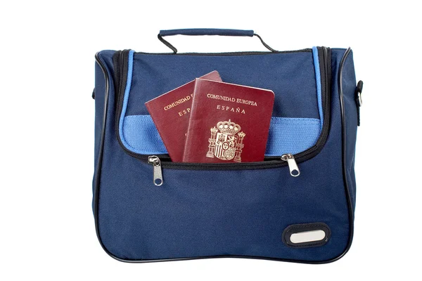 Borsa a mano con due passaporti spagnoli — Foto Stock