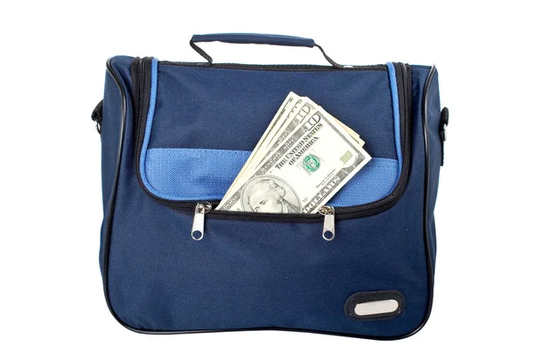 Bolso azul con dinero —  Fotos de Stock