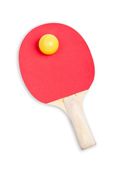 Paleta de ping pong y bola amarilla — Foto de Stock