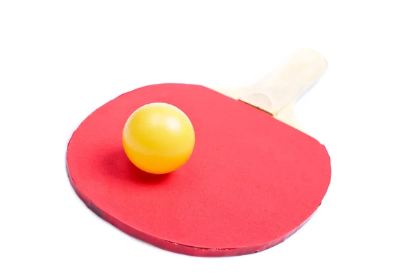 Ping pong paddle and yellow ball — Stock Photo, Image