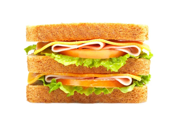 Double ham sandwich with vegetables — Stock Photo, Image