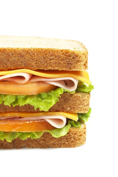 Doppelschinken-Sandwich mit Gemüse — Stockfoto