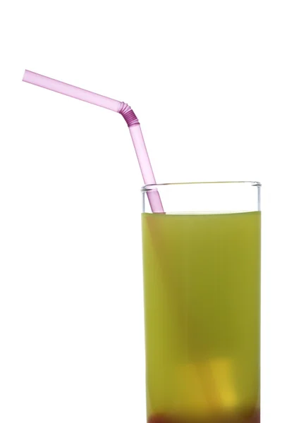 Fresh kiwi juice with cherries and straw — Stock Photo, Image