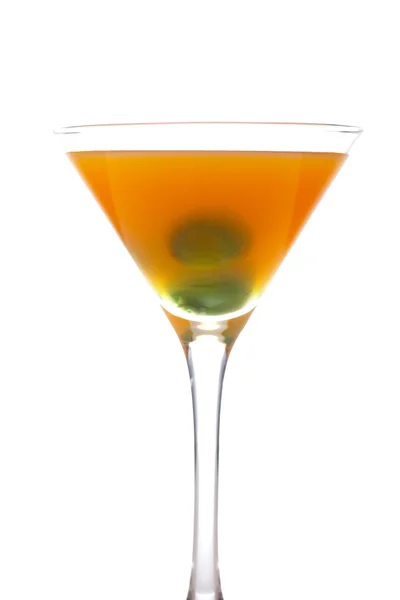 Peach cocktail with green cherries — Stock Photo, Image