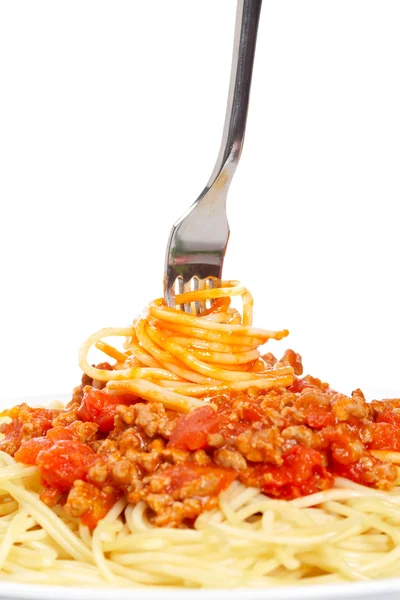 Espaguetis enrollados en un tenedor —  Fotos de Stock