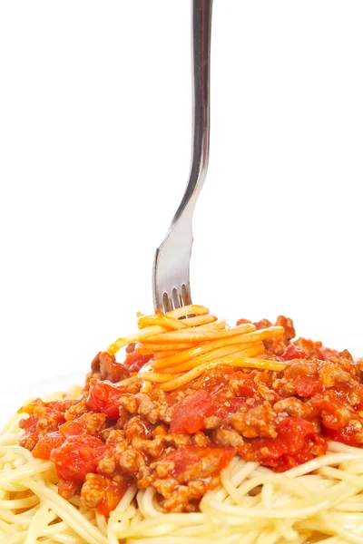 Spaghetti arrotolati su una forchetta — Foto Stock