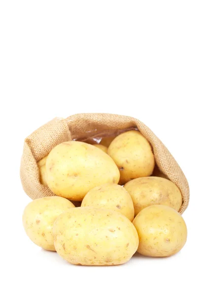 Säckväv säck med potatis — Stockfoto