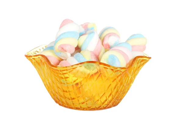 Vícebarevné marshmallows v skleněná mísa — Stock fotografie