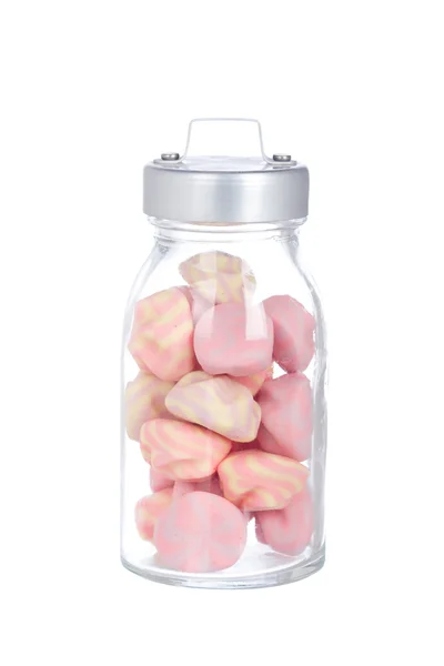 Růžový marshmallows v skleněné nádoby — Stock fotografie