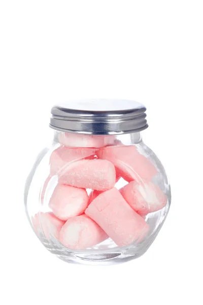 Rosafarbene Marshmallows im Glas — Stockfoto