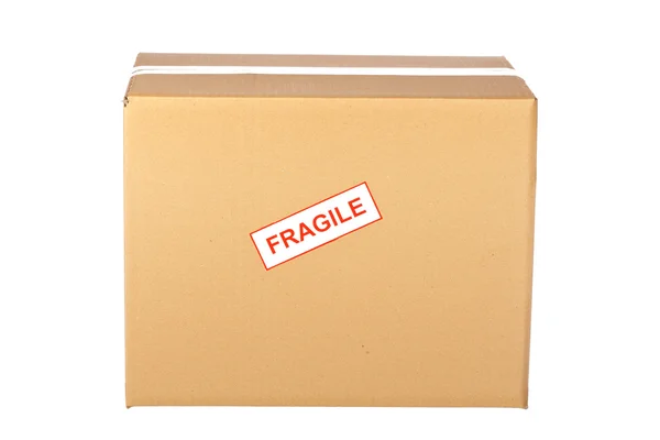 Frágil em caixa de papelão — Fotografia de Stock