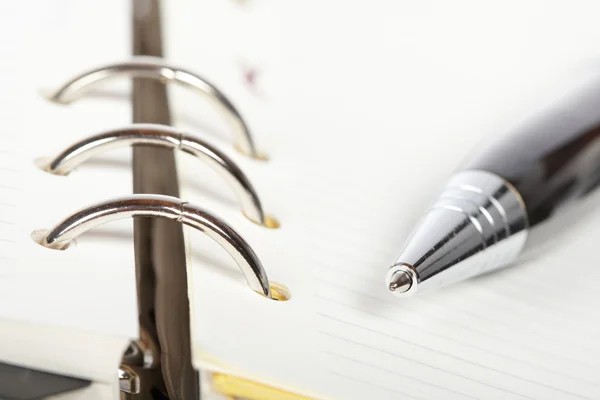 Detail of pen and opened agenda — Stock Photo, Image