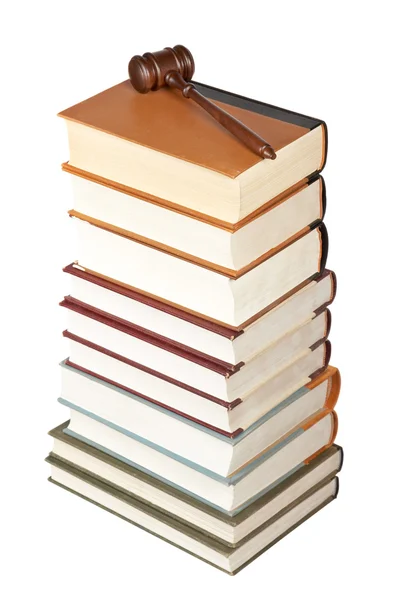 Martelletto di legno e libri di legge — Foto Stock