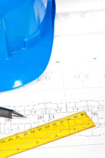Blueprints and drawing tools — Stock Photo, Image