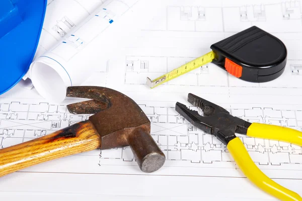 Blueprints and tools — Stock Photo, Image