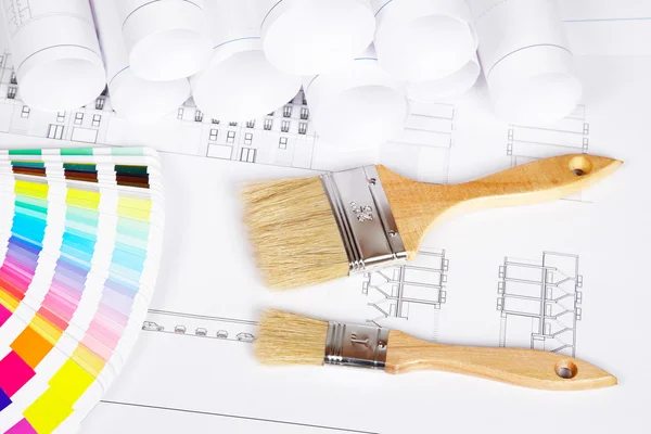Two paintbrushes and color guide — Stock Photo, Image