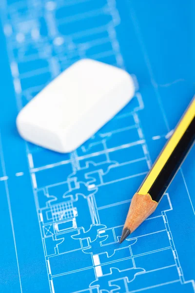 Blueprints and pencil — Stock Photo, Image