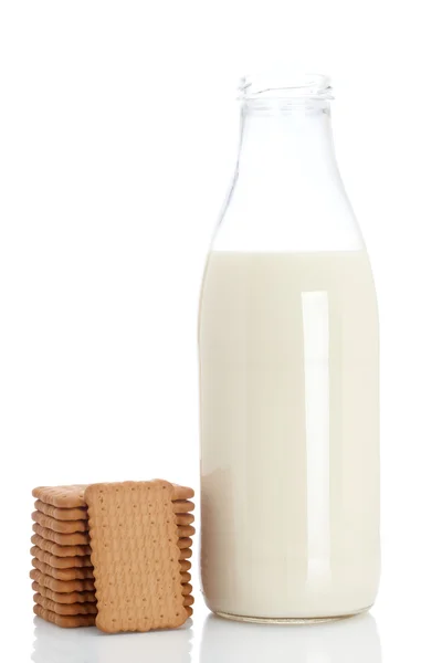 Bolachas e garrafa de leite — Fotografia de Stock