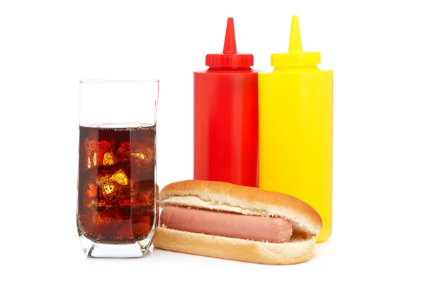 Hot dog dan cola glass — Stok Foto
