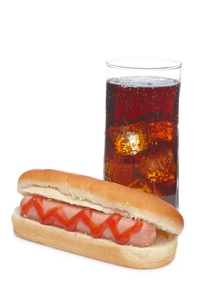 Sosisli sandviç ve gazoz cam — Stok fotoğraf