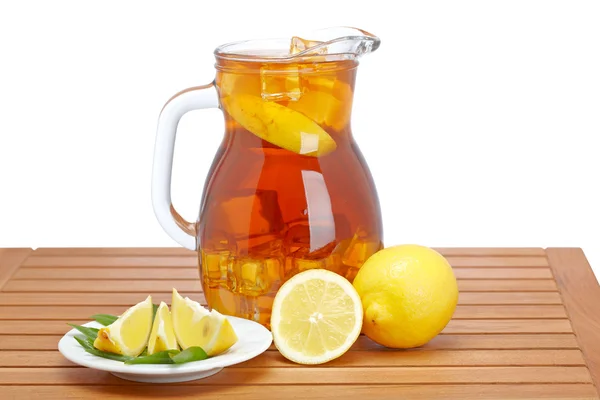 Ice tea with lemon pitcher — Stock Photo, Image