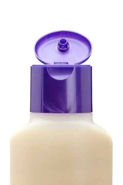 Frasco de plástico aberto com sabão ou shampoo — Fotografia de Stock